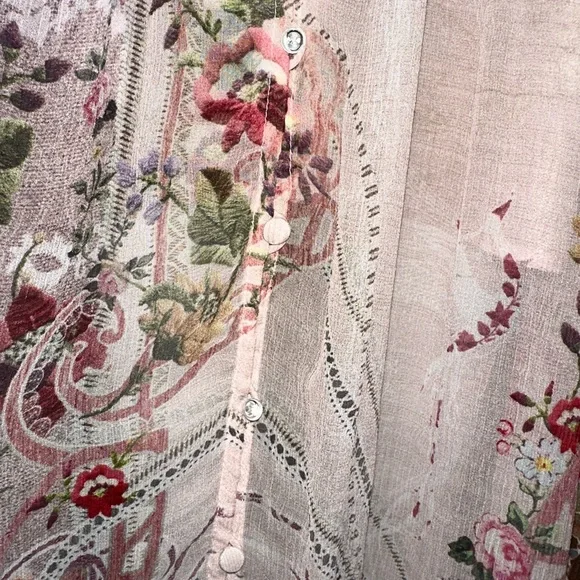 Camilla “Istenanya” pink floral silk strap flowy dress w shirred waistband L/XL?